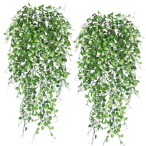 RECUTMS 4PCS Artificial Hanging Plants 33Inch Fake Wall Plant Faux Eucalyptus Leaves Ivy Swag UV Resistant Greenery for Indoor Outdoor Home Office Garden Wedding Patio Spring Easter Party Decor(White) - color: White Ivy