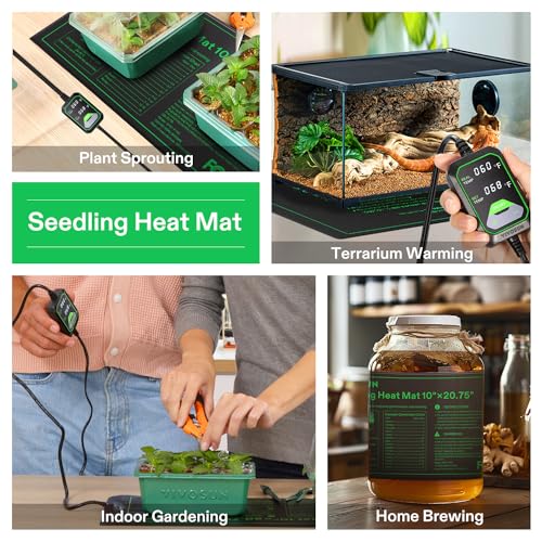 VIVOSUN 10"x20.75" Seedling Heat Mat with Built-in Temperature Controller, UL & MET-Certified Waterproof Plant Heating Pad for Germination, Hydroponics, Brewing, Breeding, and Greenhouses - size: 10"x20.75"