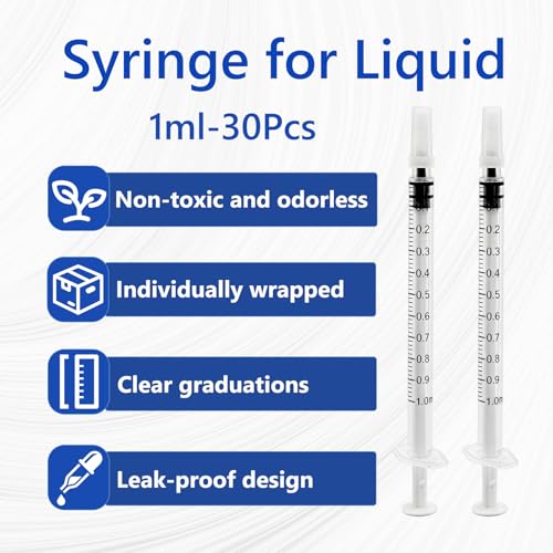 30 Pack 1ml Syringe for Liquid, Plastic Syringes without Needle, Sterile & Individually Wrapped, 1cc Small Syringe for Scientific Labs, Colostrum Collect, Pet Feeding, Oral, No Needle - style: 1ML