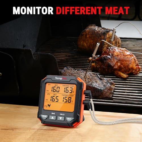 TempPro TP717 Digital Meat Thermometer, Backlit Grill Thermometer Meat Thermometer Oven Safe with 2 Meat Probes, Food Thermometer for Cooking with Temp Alert for Smoker, BBQ(Previously ThermoPro)