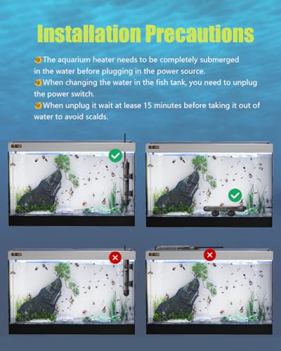 KINGYEENUO Aquarium Heater 50W, 20 Gallons Tank Submersible Aquarium Heater, Temperature Adjustable, Betta Turtle/Fish Tank Heater, Built-in Thermostat Control, with Extra Sucker Cup