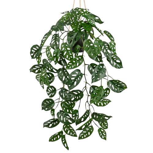 Large Fake Hanging Plants in Pot with Hook, 37" Artificial Hanging Monstera Albo Vines Plants, Fake Potted Greenery Plant for Room Wall Living Room Bathroom Kitchen, Big Faux Ivy Houseplants for Shelf - color: # Monstera Albo