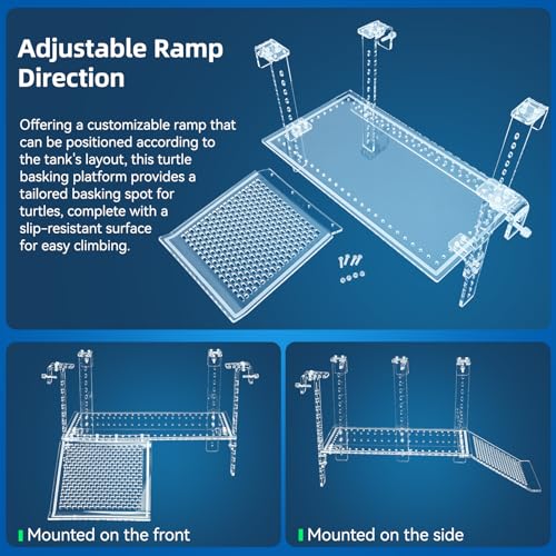 Turtle Docks Large Adjustable Turtle Basking Platform for Aquatic Turtles, Design for Tanks 0.3"-2" Thick, Stable Construction,Slip-Resistant Ramp,Adjustable Ramp Direction (15'' x 8.1'') - size: 15'' x 8.1''