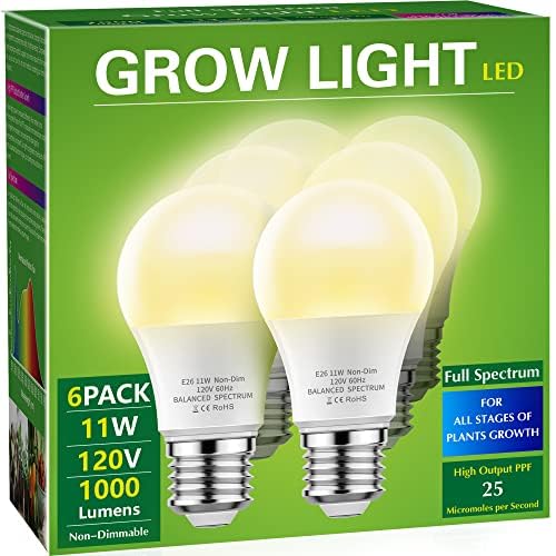 Briignite Grow Light Bulbs, LED Grow Light Bulb A19 Bulb, Full Spectrum Grow Light Bulb, Plant Light Bulbs E26 Base, 11W Grow Bulb 100W Equivalent, Grow Light for Indoor Plants, Seed Starting, 6 Pack - color: Warm, size: 6 Count (Pack of 1)