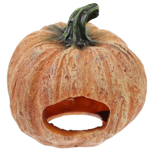 Amosfun Resin Pumpkin Reptile Hideout 3-Inch Terrarium Decor for Lizards Frogs Turtles Naturalistic Reptile Tank Shelter Cave