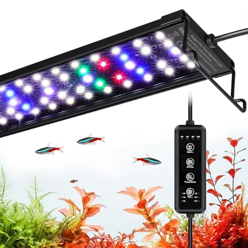 hygger LED Aquarium Light with Timer, 30W Full Spectrum Fish Tank Plant Growth Lamp, 24 H Remote Control, Adjustable Brightness & 10 Colors, Extendable Bracket, Power-Off Memory, Fits 30-36 Inch Tank - size: 30W for 30-36 inch tank