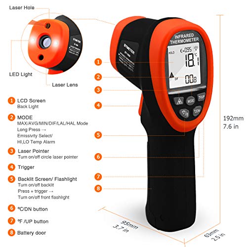 BTMETER BT-1800 Non Contact Pyrometer High Temperature Infrared Thermometer Gun -58°F ~3272°F (-50~1800℃) DS 50:1 for Metal Melting Furnace Forge Kiln Tempe Tester (Not Accurate for Human Temp) - color: BT-1800 Blue (-58°F ~3272°F)