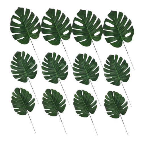 12pcs Artificial Monstera Leaves Fake Tropical Greenery Decorative Faux Foliage with Stems for Indoor Outdoor Home and Party Wall Decoration