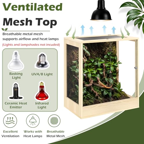 PROLEE 32" x 18" x 36" Tall Reptile Terrarium, 90 Gallon Glass Chameleon Cage, Vertical Crested Gecko Tank with Ventilated Mesh Top, Front Opening Rainforest Habitat, Oak - color: Oak, size: 32" L x 18" W x 36" H, 90 Gallon