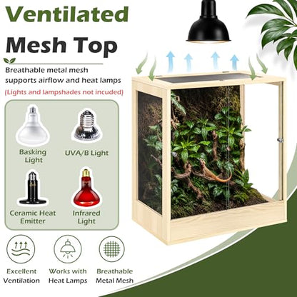 PROLEE 32" x 18" x 36" Tall Reptile Terrarium, 90 Gallon Glass Chameleon Cage, Vertical Crested Gecko Tank with Ventilated Mesh Top, Front Opening Rainforest Habitat, Oak - color: Oak, size: 32" L x 18" W x 36" H, 90 Gallon