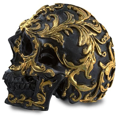 READAEER Small Size Human Skull Resin Statue Head Sculptures Skull Collectible Figurines (Black & Golden)