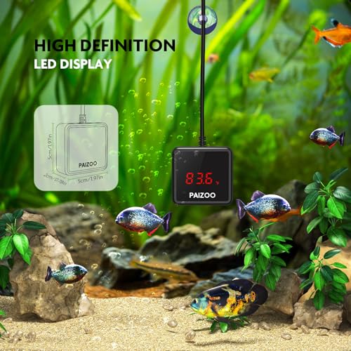 PAIZOO Aquarium Thermometer, LED Digital Thermometer for Fish Tank with USB Power, Highly Accurate Waterproof Temperature Gauge with Suction Cup and 6.5ft Power Cord for Saltwater and Freshwater