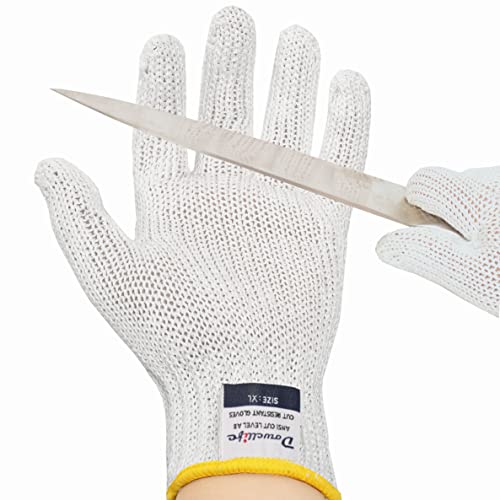 Dowellife Level 8 Reinforced Cut Resistant Gloves, Food Grade, Knife Safety Gloves for Meat Cutting, Oyster Shucking, Fish Fillet, Kitchen Slicing and Wood Carving, White, X-Large - color: White, size: X-Large (Pack of 1)