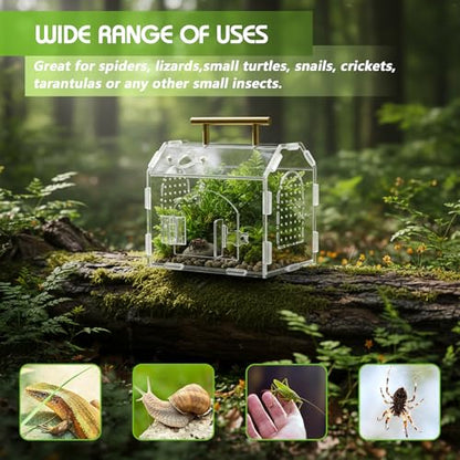 Acrylic Jumping Spider Enclosure (5.9" x 4.7" x 5.5") - Magnetic Door & Handle Terrarium for Tarantulas, Reptiles, Amphibians & Insects - All-Round Transparent, Easy Assembly & Feeding