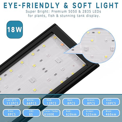 24/7 Mode LED Aquarium Light for 24-30 Inch Plant & Fish Tank, IP68 Full Spectrum Light, Sunrise-Daylight-Moonlight, White Red Green Blue Pink LEDs with Extendable Brackets for Freshwater - size: For 24-30 inch Tank
