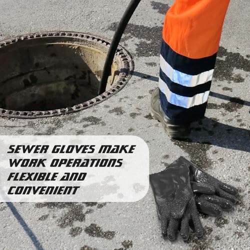 5 Pairs Sewer Snake Glove PVC Non Slip Sewer Gloves Drain Cleaning Glove Plumbing Tools for Professional Plumber - color: Black