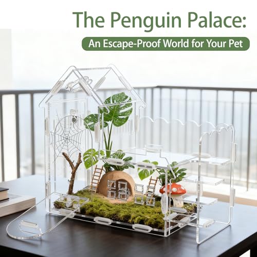 Magnetic Acrylic Terrarium for Jumping Spiders & Small Pets – Easy-Access Front Opening, Feeding Hole, Ideal for Reptiles, Tarantulas, Hermit Crabs & More - size: 9.8"x 4.2"x 7.5"