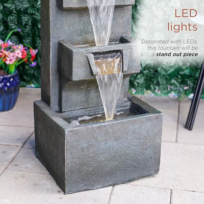 Alpine Corporation TZL406 33" 3 Tier Basin Cascading Fountain with LED Lights, Outdoor Water Feature for Garden, Patio, Backyard & Home Decor, Elegant Waterfall Design, Gray - style: 33"H - Gray 4-Tier w/ LEDs