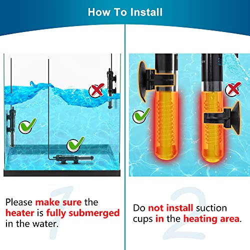DaToo Aquarium Heater Adjustable 200W Submersible Fish Tank Heater with Electronic Chip Thermostat Suitable for Marine Saltwater and Freshwater - size: 200Watt
