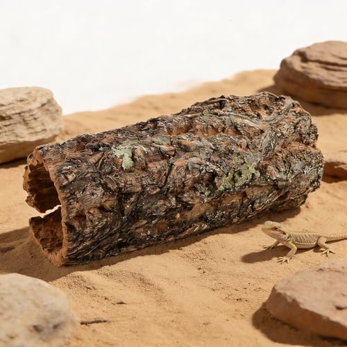 UPKOCH Natural Reptile Hide Cork Bark Tube, Climbing Accessories for Bearded Dragon Gecko Tanks, Terrarium Habitat Hides for Snake, Turtle Amphibian Enclosures 9x4x3. 5 Inch