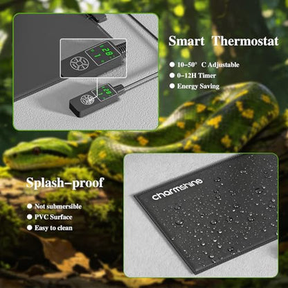 6 by 8-inch 7W Reptile Heating Pad Graphene with Temperature Control Reptile Tank Heat Pad Terrarium Under Tank Heater Mat for Snake Lizard Hermit Crab Reptiles Turtle Thermostat - size: 6"x8" 7W