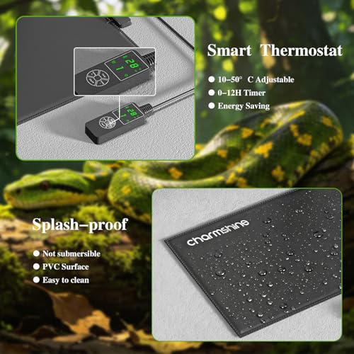 8 by 12-inch 16W Reptile Heating Pad Graphene with Temperature Control Reptile Tank Heat Pad Terrarium Under Tank Heater Mat for Snake Lizard Hermit Crab Reptiles Turtle Thermostat - size: 8"x12" 16W
