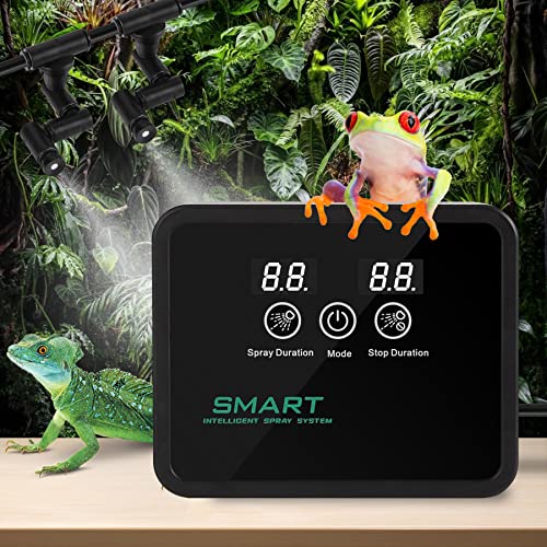 Reptile Misting System with Timer | Reptile Mister with 360°Adjustable Misting Nozzles for Terrariums Amphibian Lizard Snake Frog Plants