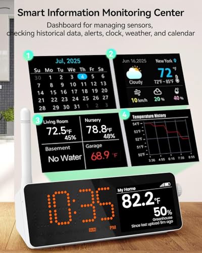 MOCREO WiFi Indoor Wireless Thermometer Hygrometer, 2000ft Long Range Temperature Humidity Sensor Monitor with Large LCD Display & Remot App Alert, 2-Year Free Data Export, for Patio, Garage, Basement - size: 1 Long Range LCD Hub + 1 Sensors