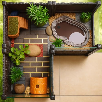 Elevated Turtle Habitat Box, Black Woven Design, Optional Increase in Combination Quantity, Turtle Habitat, Ecological breeding Box, Panoramic Landscaping Box