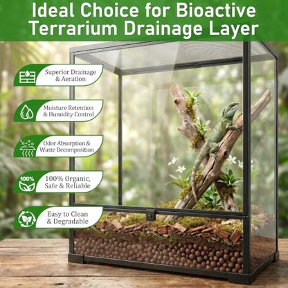 Riare 10LBS Expanded Clay Balls Terrarium Substrate for Reptiles - 100% Organic Lightweight Clay Pebbles Substrate Frogs False Bottom Substrate, Bioactive Terrarium Substrate for Drainage and Moisture - color: 10LB
