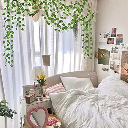 CQURE 96 Pack 672Ft Artificial Ivy Garland, Fake Vines UV Resistant Greenery Leaves Fake Plants Hanging Aesthetic Vines for Home Bedroom Party Garden Wall Room Decor - size: 672 Ft