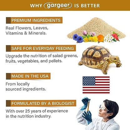 Gargeer Grassland Tortoise Salad Topper: Supercharge Healthy Diet Supplement - Essential Nutrition Care for Strength & Robust Immune System in Juveniles & Adults 16oz. Made in the USA - size: 1 Pound (Pack of 1)