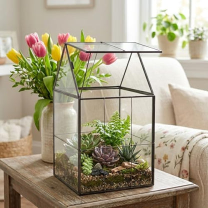 D'Eco Glass Geometric Centerpiece (6x5x11) - Planter Terrarium - Spring Home Decor & Wedding Letterbox - Fill with Succulents, Cacti, Air Plants, Moss, Flowers for Plant Lovers