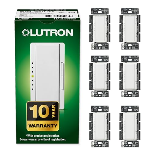 Lutron Maestro LED+ Dimmer Switch for Dimmable LED, Halogen and Incandescent Bulbs, 150W/Single-Pole or Multi-Location, MACL-153M-WH, White (6-Pack) - color: White, size: 6 Pack, style: Dimmer