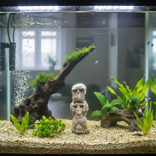 CTWPets Skull Totem Tower, Gray Stone-Look Aquarium and Terrarium Ornament, 2.3 Inch Halloween Decor Betta Decor Reptile Safe