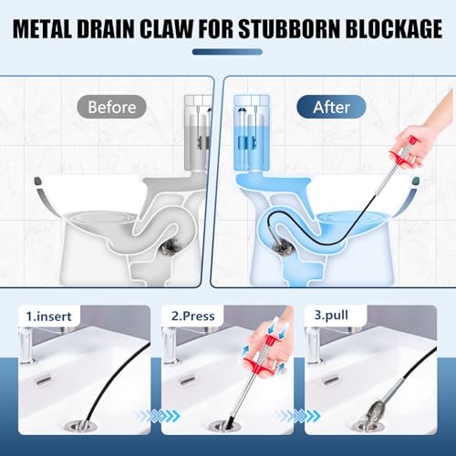 Flexible Grabber Claw (4 Claws), Drain Snake with Tweezers, Bendable Hose Grabber Reacher Tool, Retractable Drain Clog Remover Tool, Pickup Tool for Bath Tub, Toilet, Kitchen Sink & Sewer (63 inches) - color: 63 inches