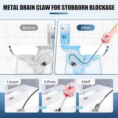 Flexible Grabber Claw (4 Claws), Drain Snake with Tweezers, Bendable Hose Grabber Reacher Tool, Retractable Drain Clog Remover Tool, Pickup Tool for Bath Tub, Toilet, Kitchen Sink & Sewer (63 inches) - color: 63 inches