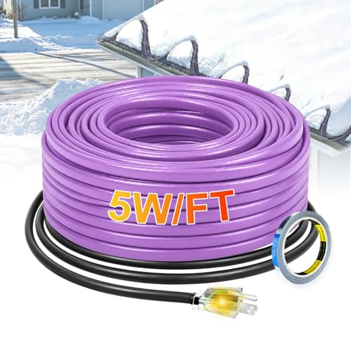 50FT Heat Tape for Water Pipes Roof and Gutters Heating Cable with 6ft Lighted Plug - style: 50 Feet