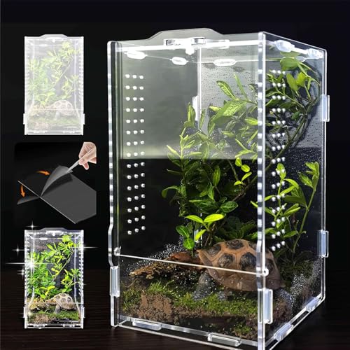 Jumping Spider Enclosure, Large Acrylic Arboreal Terrarium with Top Rotating Lock Door, Ventilated Insect Habitat Tank for Jumping Spiders, Small Geckos