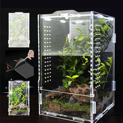 Jumping Spider Enclosure, Large Acrylic Arboreal Terrarium with Top Rotating Lock Door, Ventilated Insect Habitat Tank for Jumping Spiders, Small Geckos