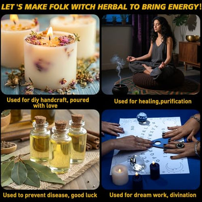 70pack Witchcraft Supplies Herbs Kit, Dried Flowers for Witch Beginner, Bulk Herb Gift Set for Wicca, Pagan, Wiccan Rituals, Magic Spell, Altar Supplies Healing Natural Herbal for Candle Soap Making