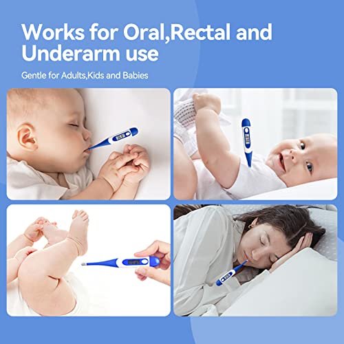 Berrcom Digital Thermometer for Adults, Oral and Underarm Thermometer for Baby and Kids Medical Thermometer with Fever Alarm Rectal Thermometer with Soft Tips - size: DT-008