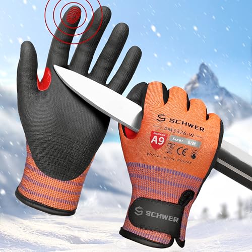 Schwer FreezeGuard-X Winter Work Gloves for Men and Women, ANSI A9 Cut Resistant Gloves for Extreme Protection, Freezer Glove With Super Grip, Touchscreen, Thermal Insulated, PM3326-W (M,1 Pair) - color: Winter Orange, size: Medium