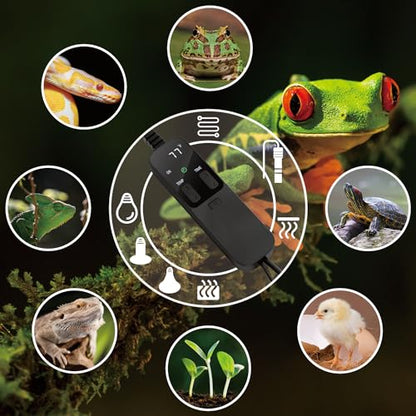 Reptile Dimming Thermostat with Timer for Reptiles Heat Lamp Heating Pad Seedling Heat Mat Temperature Controller