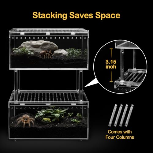 PC Large Reptile Terrarium Starter Kit,Magnetic Jumping Spider Enclosure,Hermit Crab Tank,Arboreal Tarantula Cage for Praying Mantis