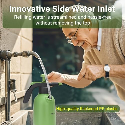0.5 Gallon Hand Pump Sprayer | Garden Plant, Cleaning, 2 Adjustable Nozzle, Side Water Inlet, Safety Valve
