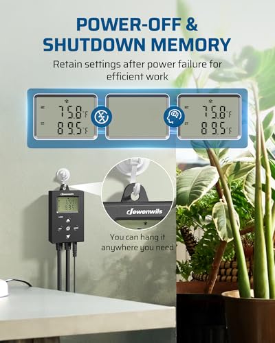 DEWENWILS Digital Temperature Controller Thermostat Outlet with Heating & Cooling Mode for Chest Freezer, Home Brewing, Green House, Incubation, Reptiles, -22°-221°F, 120V/10A/1200W