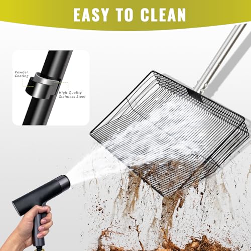 Metal Chicken Poop Scooper, 5-in-1 Detachable Chicken Coop Scoop Rake, Long Stainless Steel Handle, Chicken Litter Scoop Sifting Shovel Chicken Coop Scooper for Sand (15inch Large) - size: 15inch Large