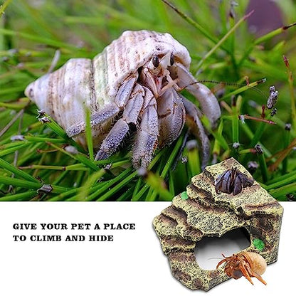 Oooct Hermit Crab Hideout, Resin Simulation Stone Reptile Cave Hideout, Hermit Crab Climbing Toys, Terrarium Habitat Decor for Lizard Spider Aquarium Fish Gecko Bearded Dragon - size: Small-5.5x4.7x4 Inch