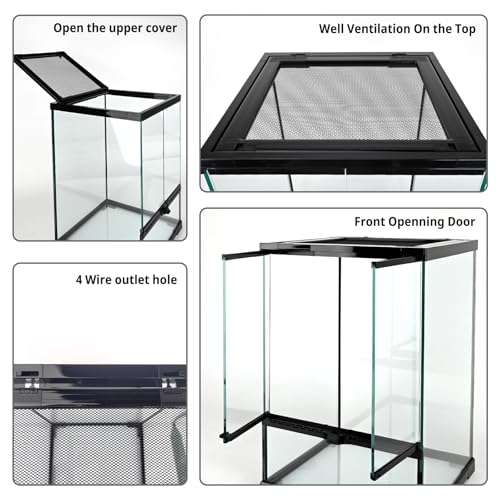 11 Gallon Reptile Glass Tank Vertical Terrarium 12"x12"x18" Habitat Enclosure with Front Openning Door and Top Screen Ventilation for Geckos, Snakes,Tree Frogs,Chameleon - size: 12x12x18inch